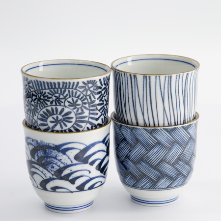 Kubki ceramiczne czarki Blue/White – Zestaw 4 sztuki